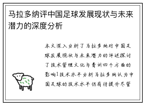 马拉多纳评中国足球发展现状与未来潜力的深度分析