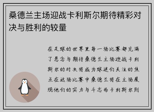 桑德兰主场迎战卡利斯尔期待精彩对决与胜利的较量