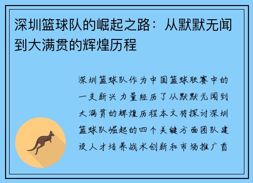 深圳篮球队的崛起之路：从默默无闻到大满贯的辉煌历程